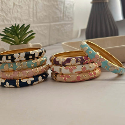 Women Thick Floral Enamel Kada Bracelet