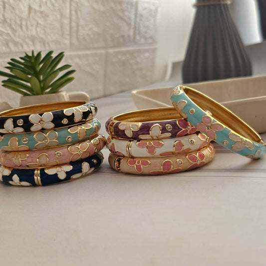 Women Thick Floral Enamel Kada Bracelet