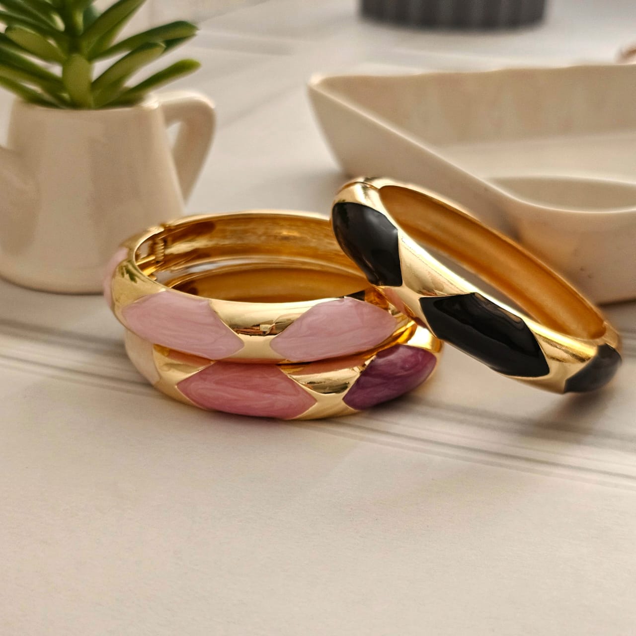 Women Thick Cross Enamel Kada Bracelet