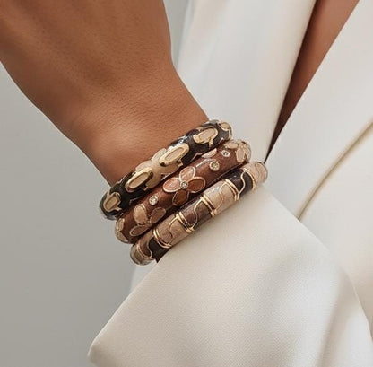 Women Dark Brown Enamel Kada Bracelet Stack (Set Of 3)