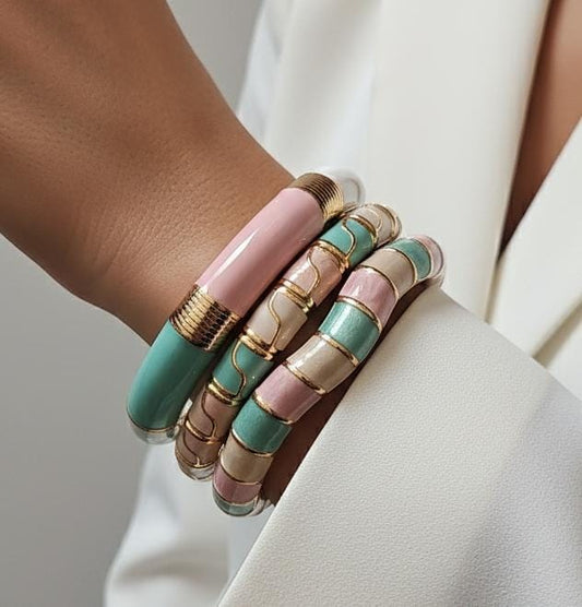 Women Pastel Enamel Kada Bracelet Stack (Set Of 3)