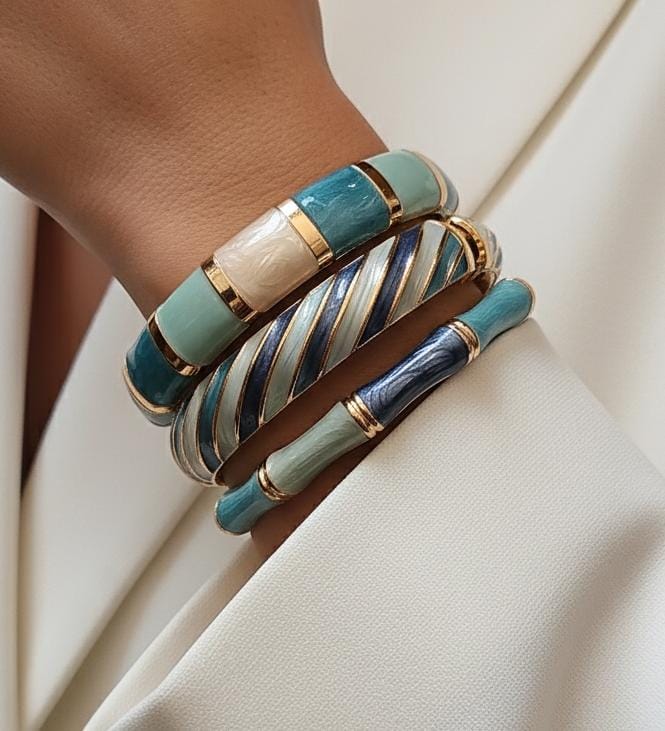 Women Light Blue Enamel Kada Bracelet Stack (Set of 3)