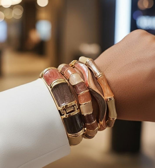 Women Brown Thick Enamel Kada Bracelet Stack (Set of 4)