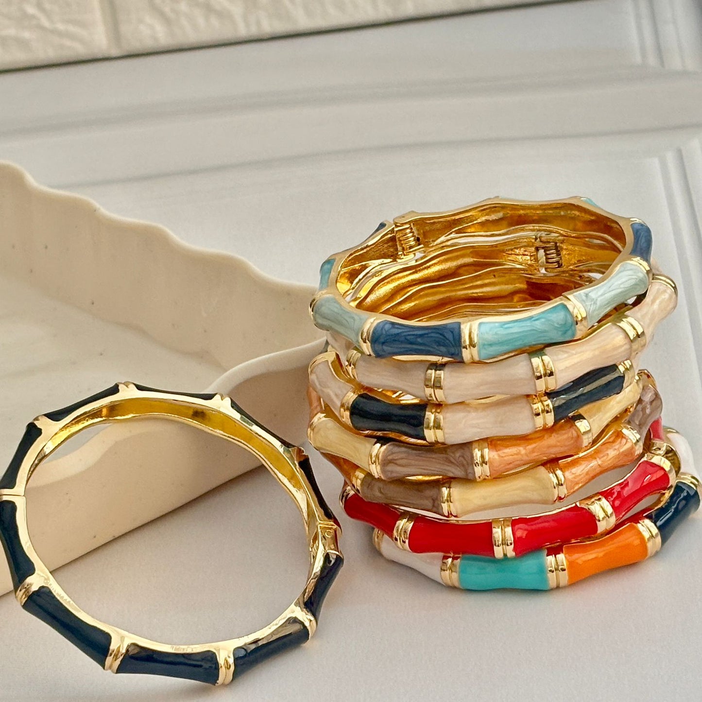 Women Bamboo Style Enamel Kada Bracelet