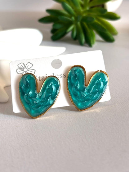 Women Enamel Chunky Heart Earring
