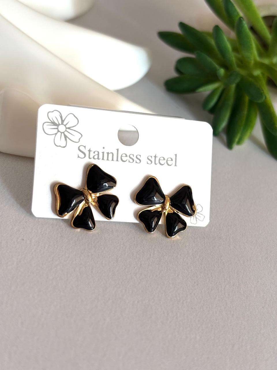 Women Enamel Dainty Bow Earring