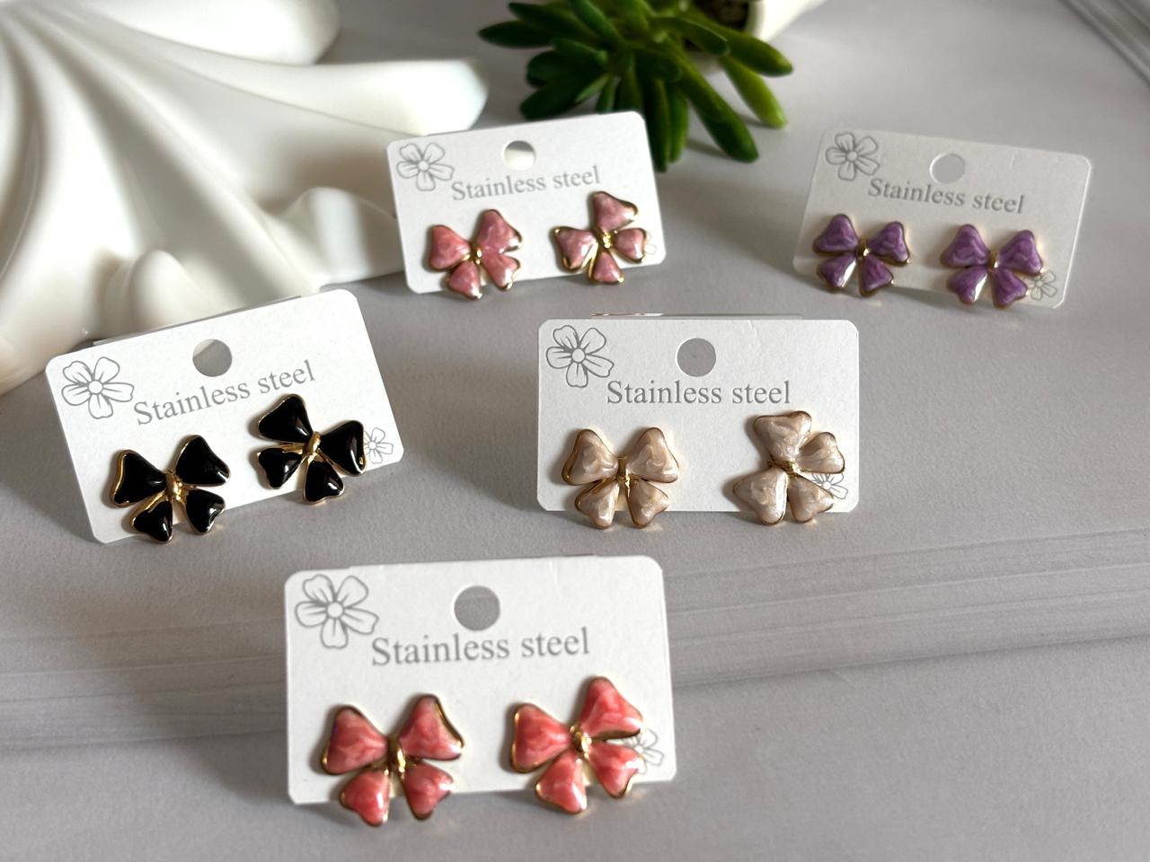 Women Enamel Dainty Bow Earring