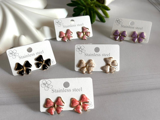 Women Enamel Dainty Bow Earring