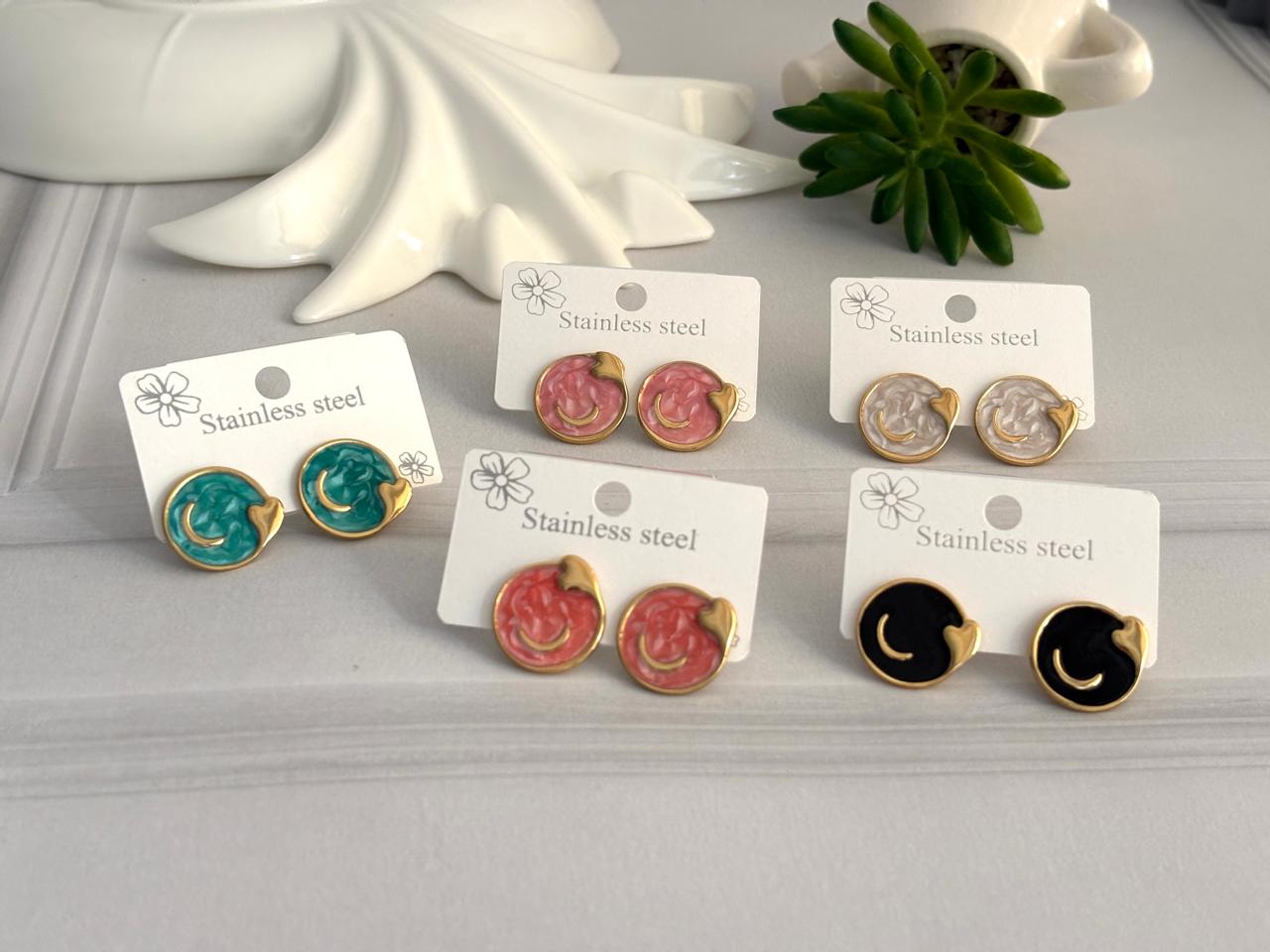 Women Enamel Heart Moon Earring