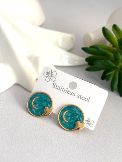 Women Enamel Heart Moon Earring