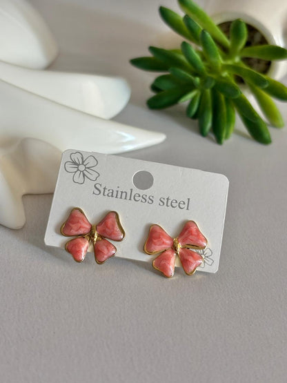 Women Enamel Dainty Bow Earring