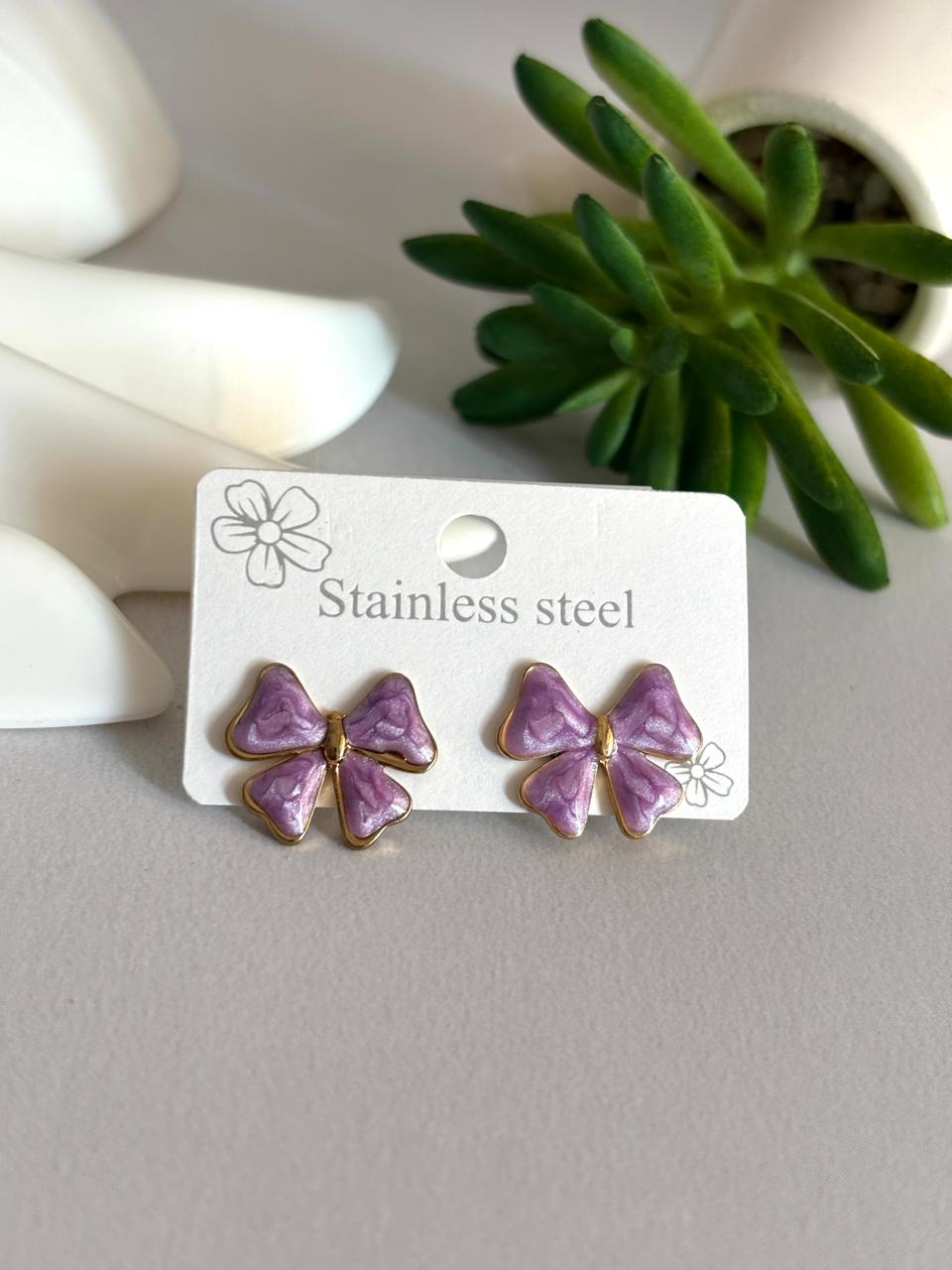 Women Enamel Dainty Bow Earring