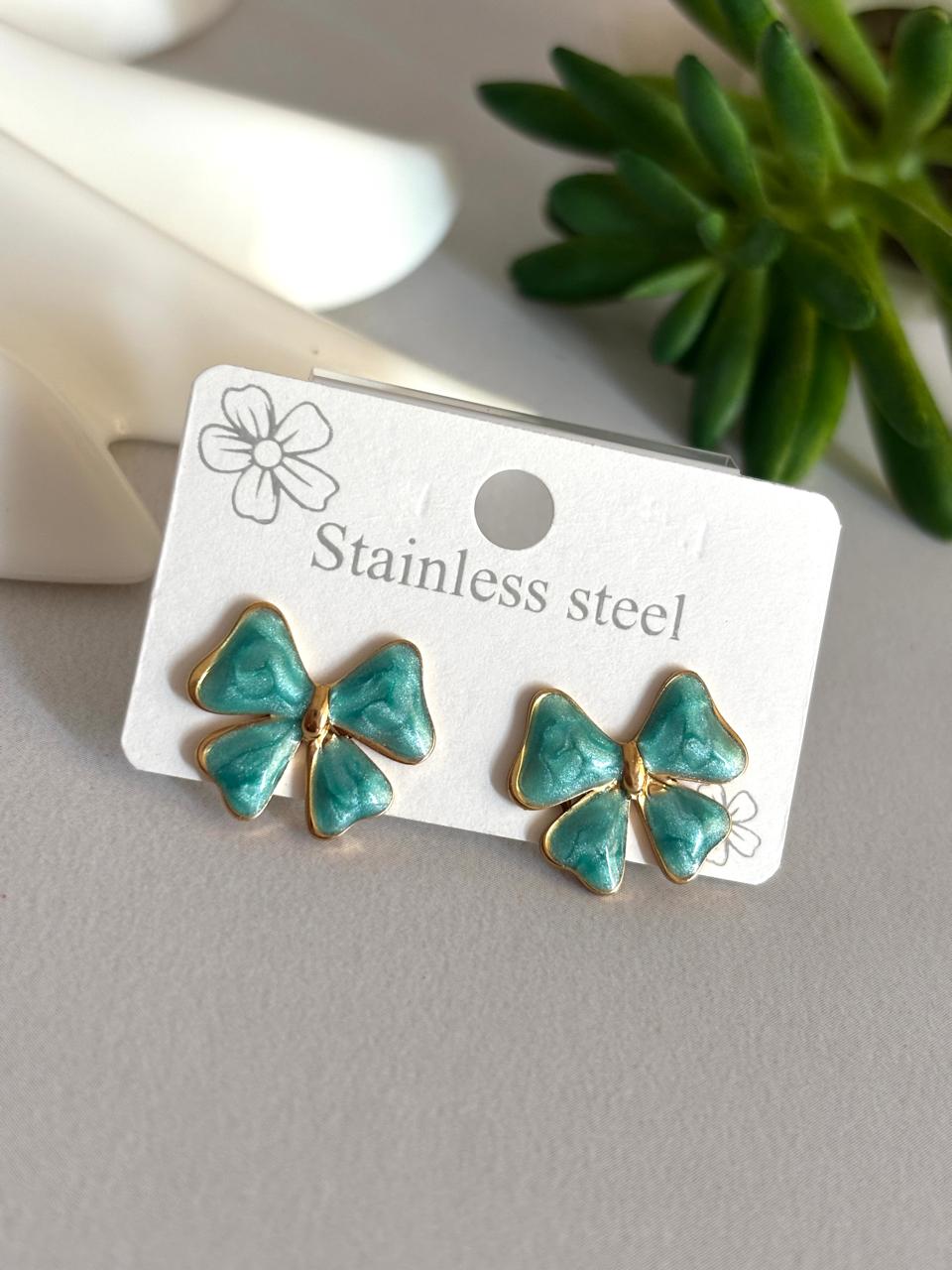 Women Enamel Dainty Bow Earring