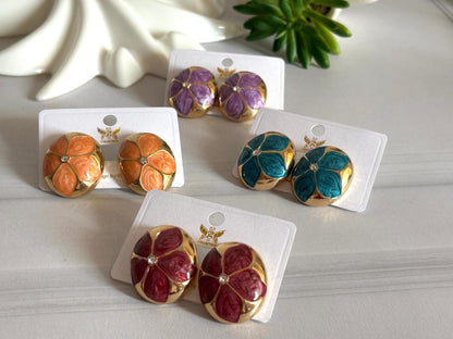 Women Enamel Embossed Flower Earring