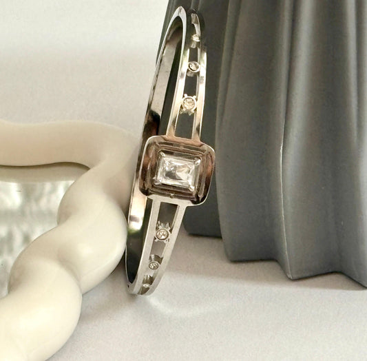 Women Silver Square Solitaire Kada Bracelet (Anti Tarnish)