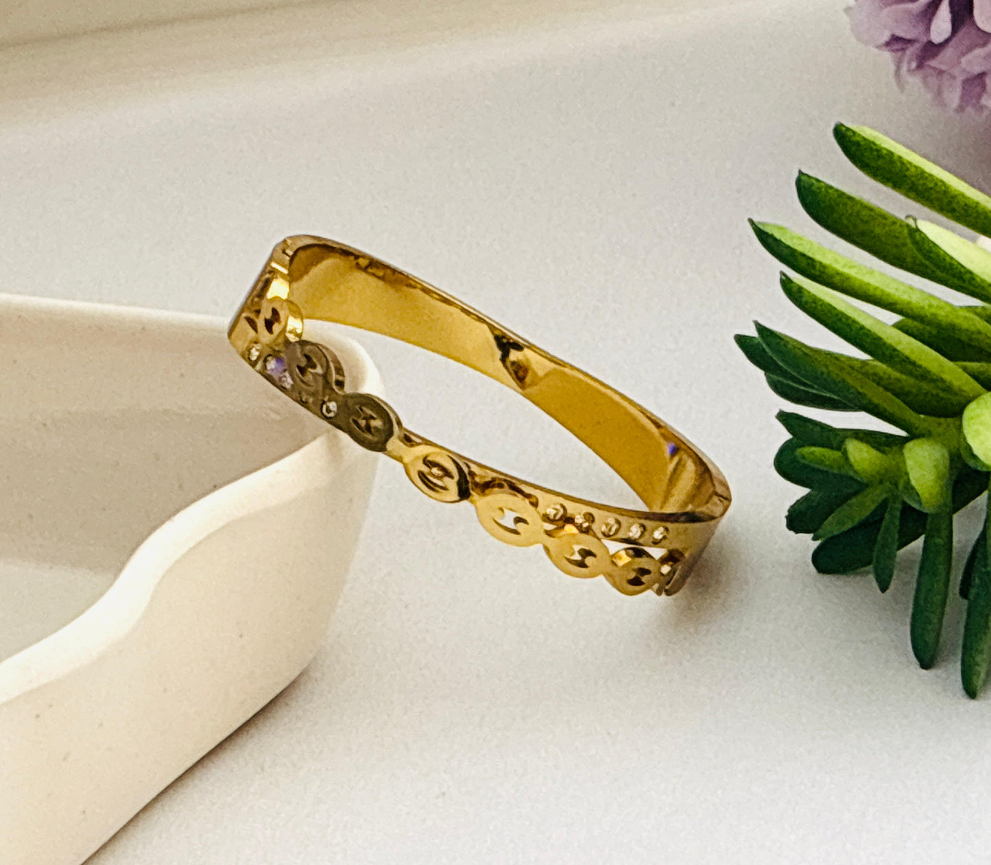 Women Golden Big Cross Kada Bracelet (Anti Tarnish) (Small Size)