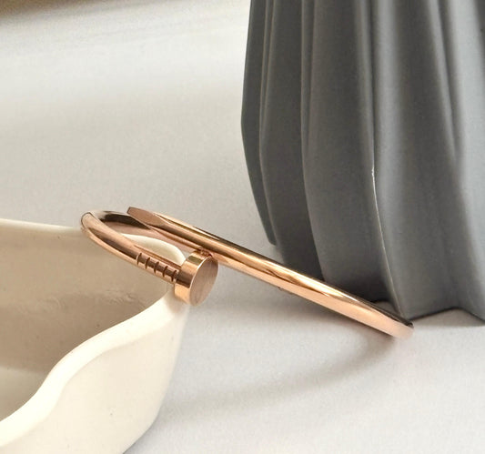 Women Rosegold  Nail Kada Bracelet (Anti Tarnish)