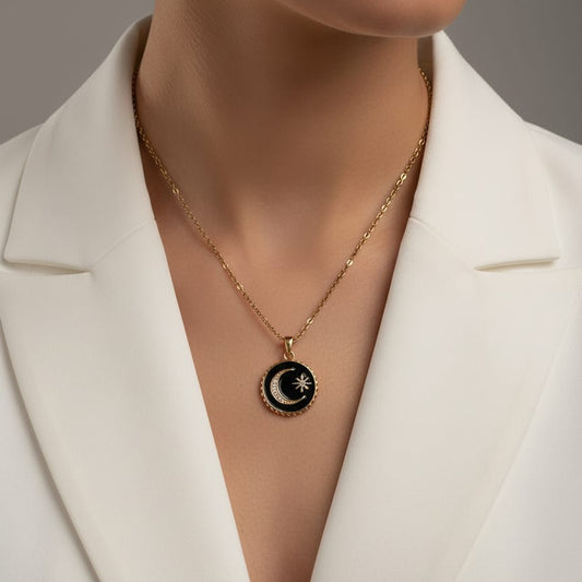 Women Black Moon Star Necklace (Anti Tarnish)