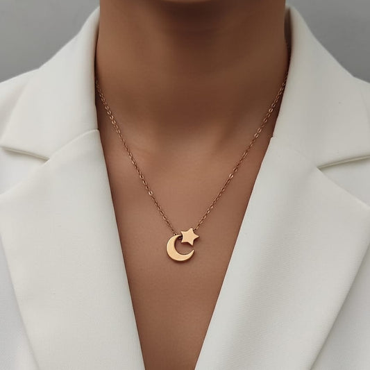 Women Golden Moon Star Necklace (Anti Tarnish)