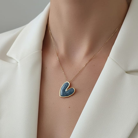 Women Blue Heart Enamel Necklace (Anti Tarnish)