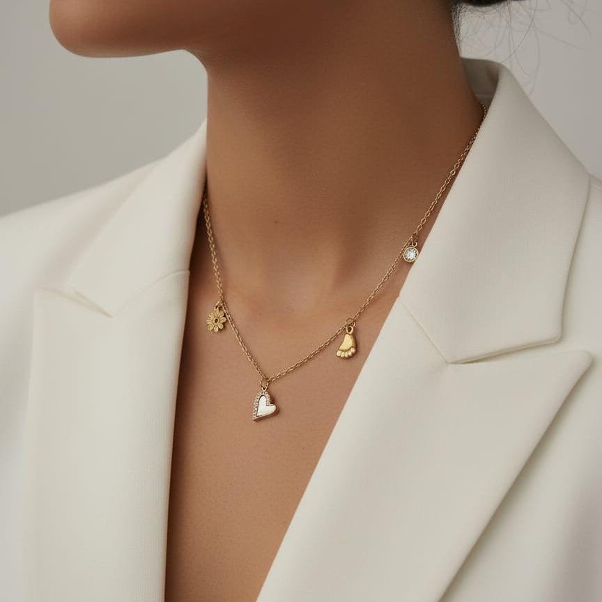 Women Flower Heart Charm Necklace (Anti Tarnish)