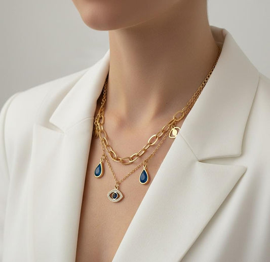 Women Evil Eye Layered Necklace (Anti Tarnish)