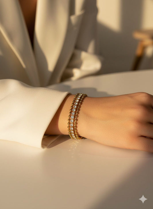 Women Golden Tennis Ball Chain Layered Bracelet (Anti-Tarnish)