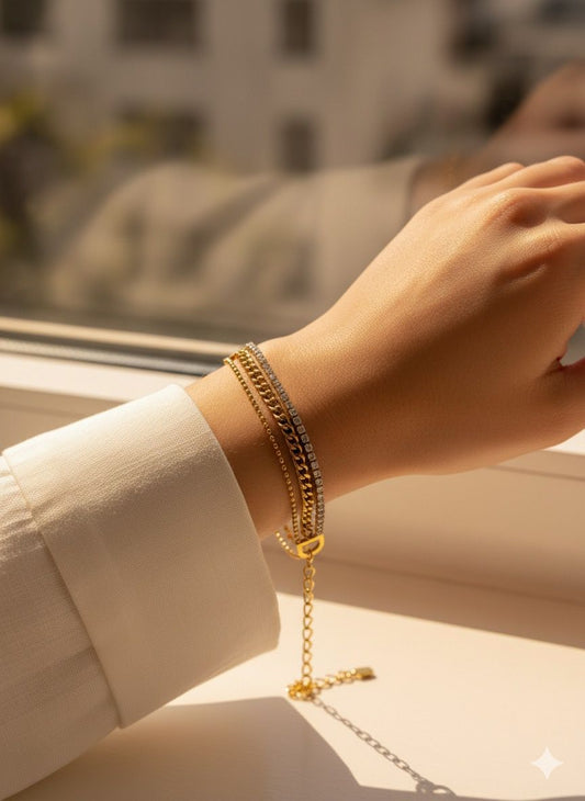 Women Golden Tennis Layered Bracelet (Anti-Tarnish)