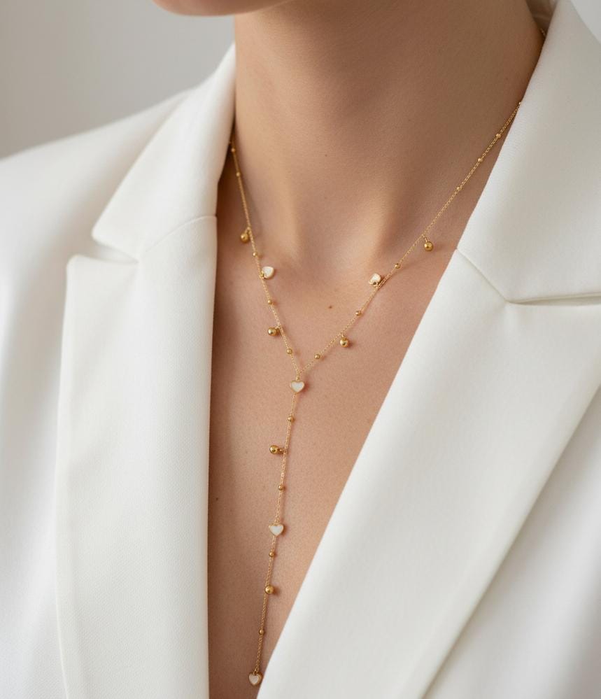 Women Heart Ball Chain Y Layered Necklace (Anti Tarnish)