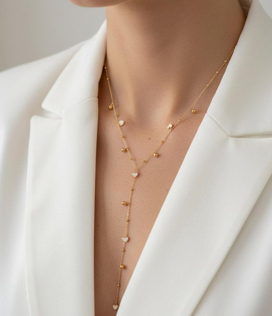 Women Heart Ball Chain Y Layered Necklace (Anti Tarnish)