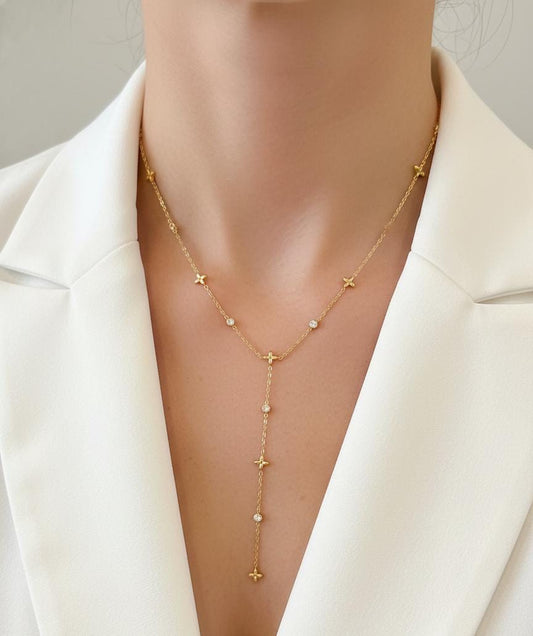 Women Clove Diamond Y Layered Necklace (Anti Tarnish)