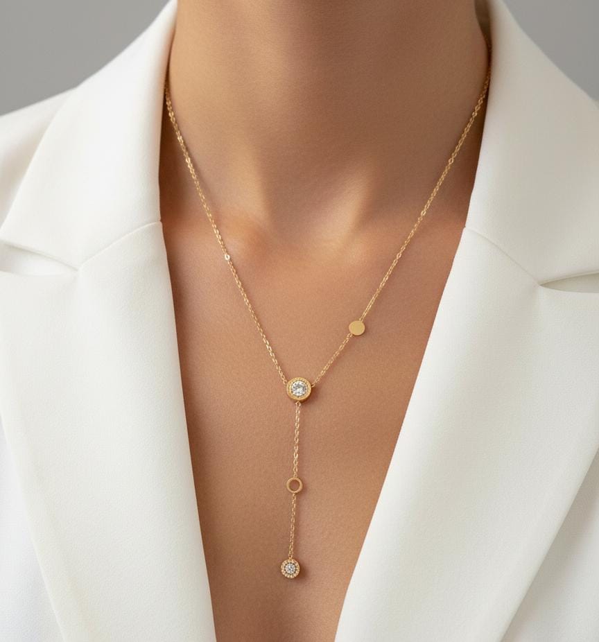 Women White Diamond Y Stone Layered Necklace (Anti Tarnish)