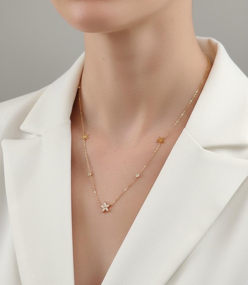 Women Flower Charm Stone Necklace (Anti Tarnish)
