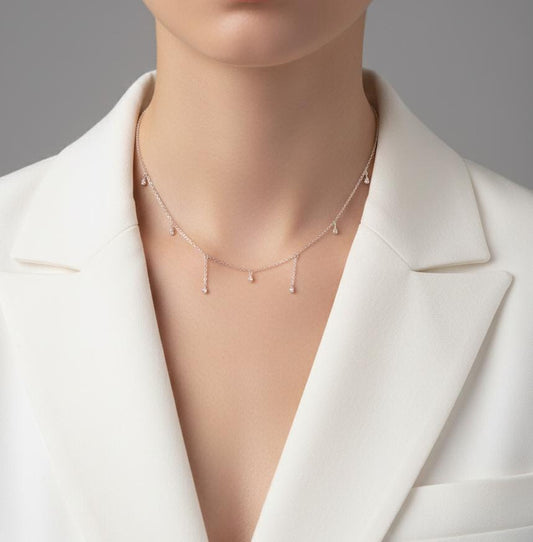 Women Silver Raindrop Layered Necklace (Anti Tarnish)