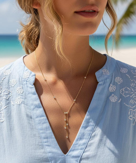 Women Diamond Charm Y Layered Necklace (Anti Tarnish)