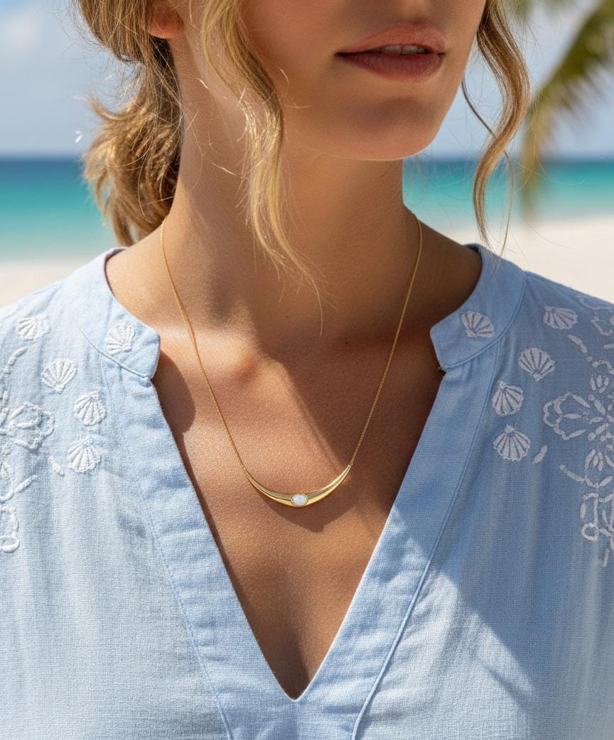 Women Curve Pearl U Necklace (Anti Tarnish)