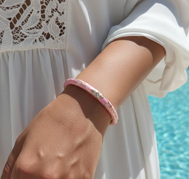Women Pink Diamond Floral Enamel Kada Bracelet