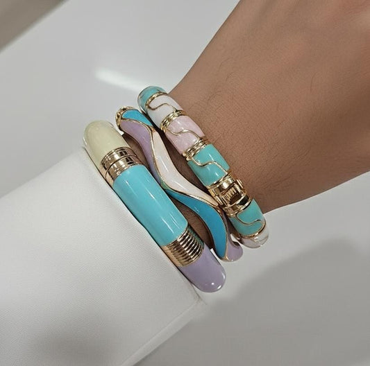Women Pastel Enamel Kada Bracelet Stack (Set Of 3)