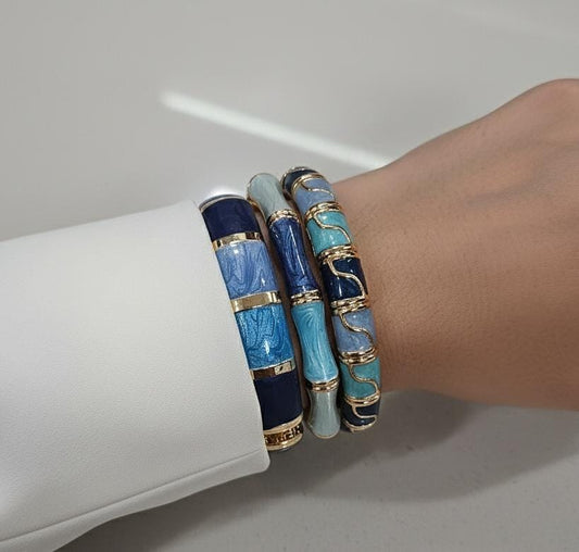 Women Blue Enamel Kada Bracelet Stack (Set Of 3)