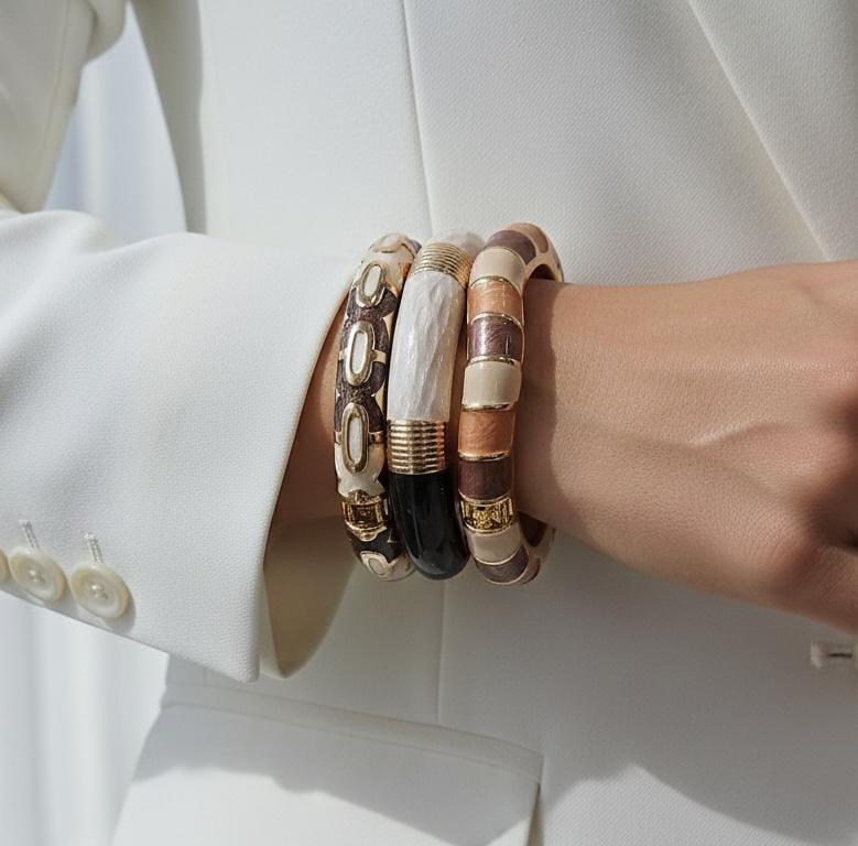 Women Dark Brown Enamel Kada Bracelet Stack (Set Of 3) - Nimé By Shop Trendys