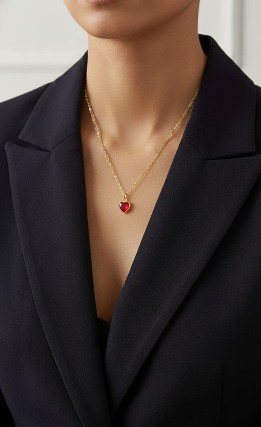 Women Golden Red Heart Necklace(Anti-Tarnish)