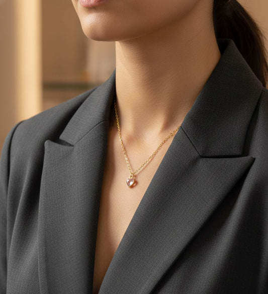 Women Golden Baby Pink Heart Necklace(Anti-Tarnish)