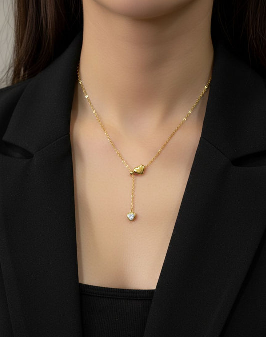 Golden Heart With Hanging Diamond Necklace(Anti Tarnish) - Nimé By Shop Trendys