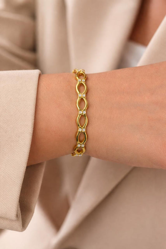 Women Golden Dual Curve Diamond Kada Bracelet (Anti Tarnish)