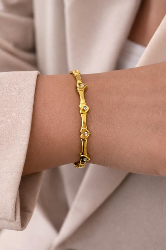 Women Golden Heart Diamond Bone Kada Bracelet (Anti Tarnish)