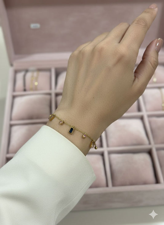 Golden Rectangle Stone Diamond Chain Bracelet - Anti Tarnish - Nimé By Shop Trendys