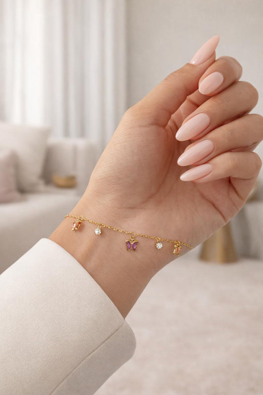 Golden Butterfly Stone Charm Chain Bracelet - Anti Tarnish - Nimé By Shop Trendys