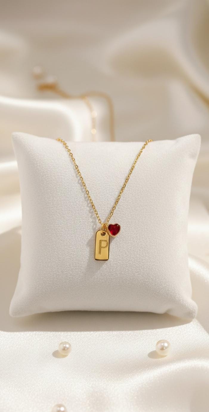 Women Golden Customized Stamp Alphabet Heart Necklace (Anti Tarnish) - Nimé By Shop Trendys