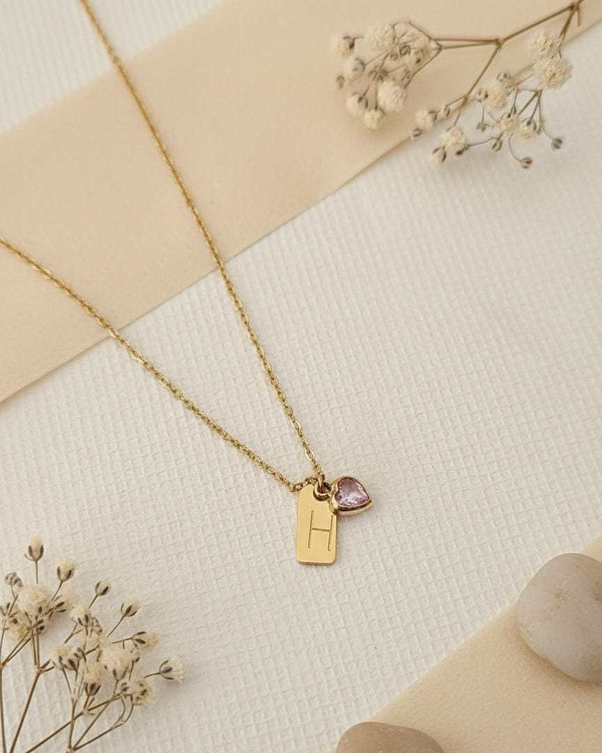 Women Golden Customized Stamp Alphabet Heart Necklace (Anti Tarnish) - Nimé By Shop Trendys