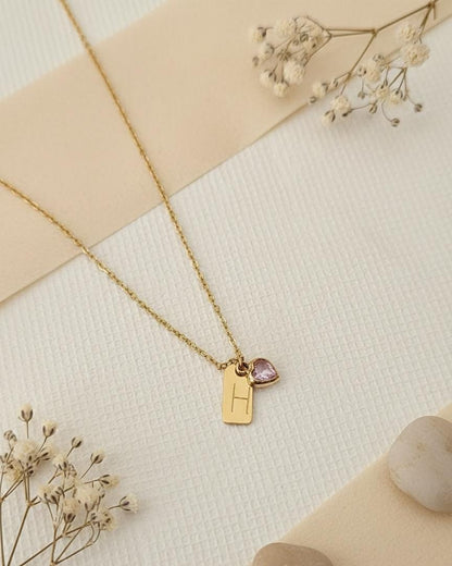 Women Golden Customized Stamp Alphabet Heart Necklace (Anti Tarnish) - Nimé By Shop Trendys